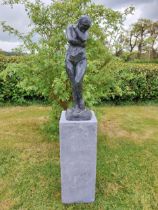 Exceptional quality contemporary bronze sculpture 'The Lonely Embrace' raised on slate plinth {