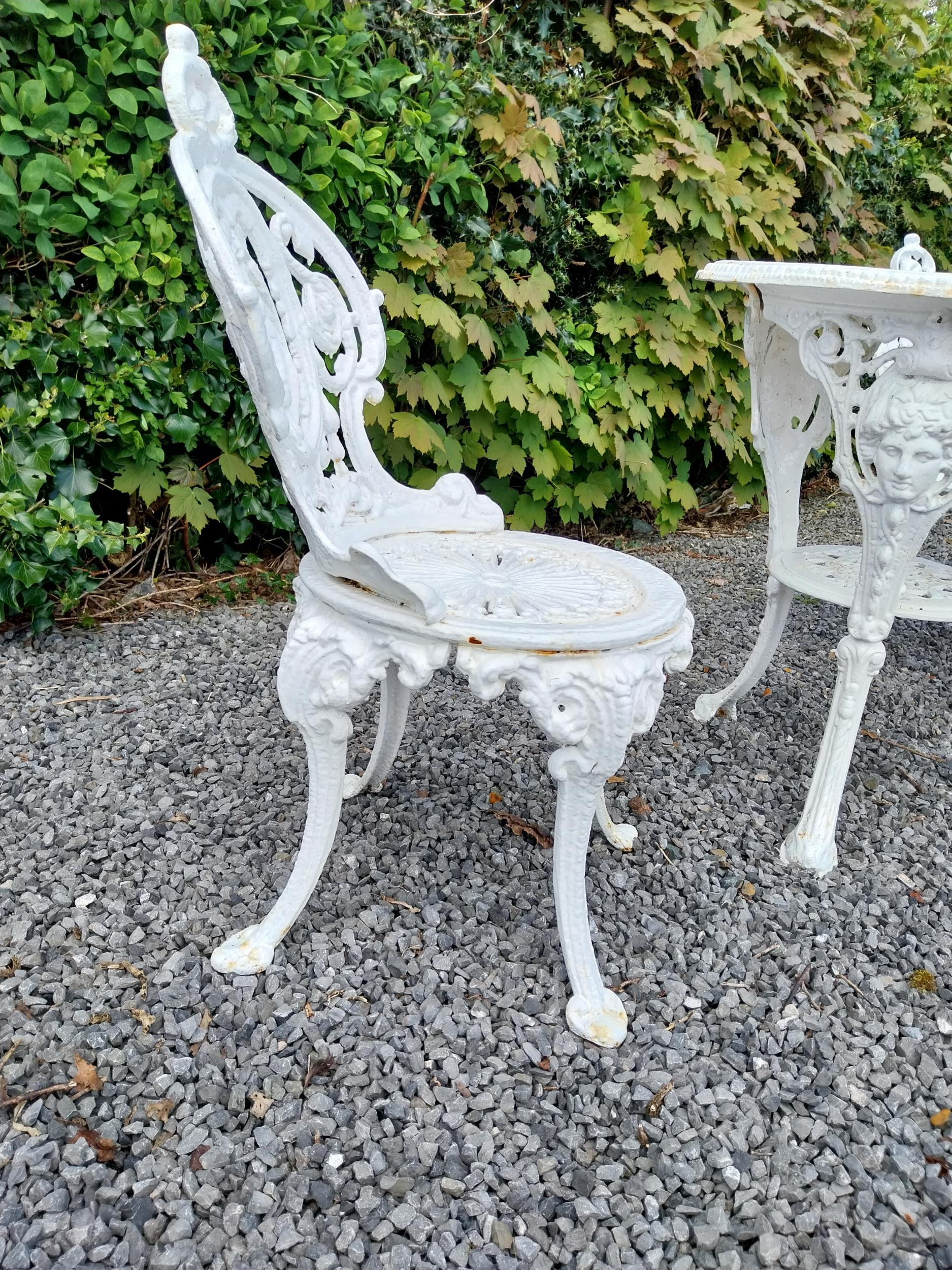 19th C. cast iron garden table with two matching chairs {Tbl. 68 cm H x 59 cm Dia. and Chairs 83 - Image 10 of 11