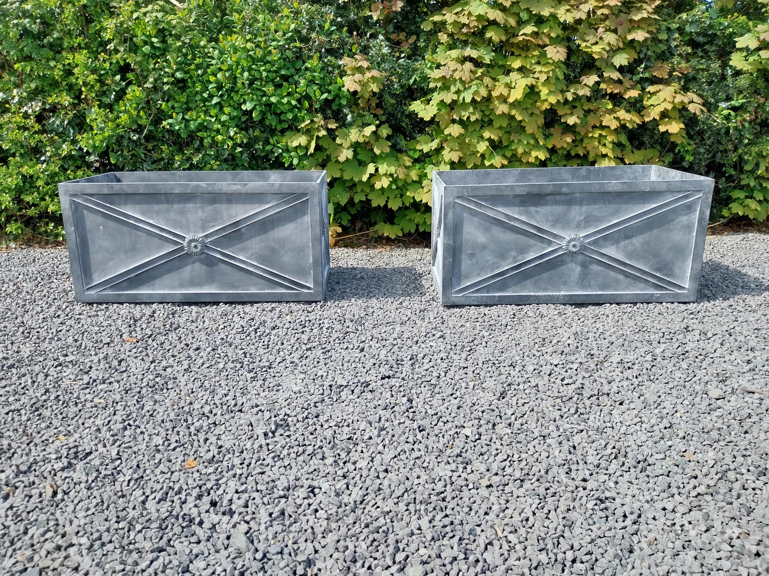 Pair of good quality metal rectangular planters with lead effect in the Georgian style {49 cm H x