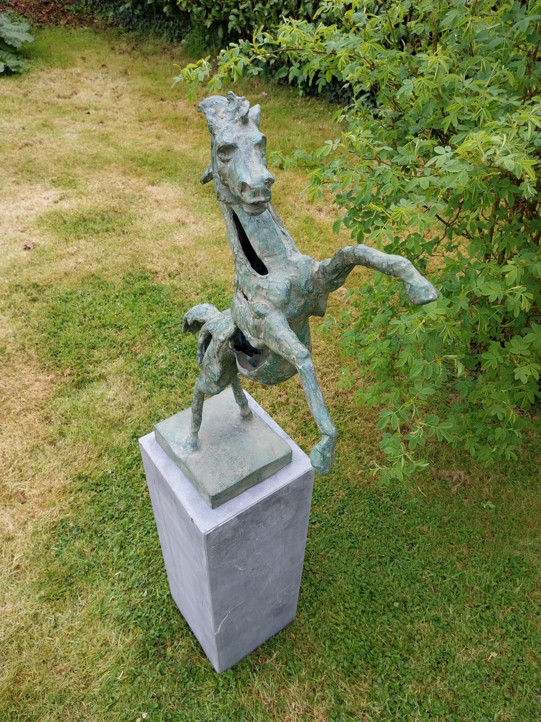 Exceptional quality contemporary bronze sculpture 'The Rearing Horse' raised on slate plinth { - Image 6 of 12