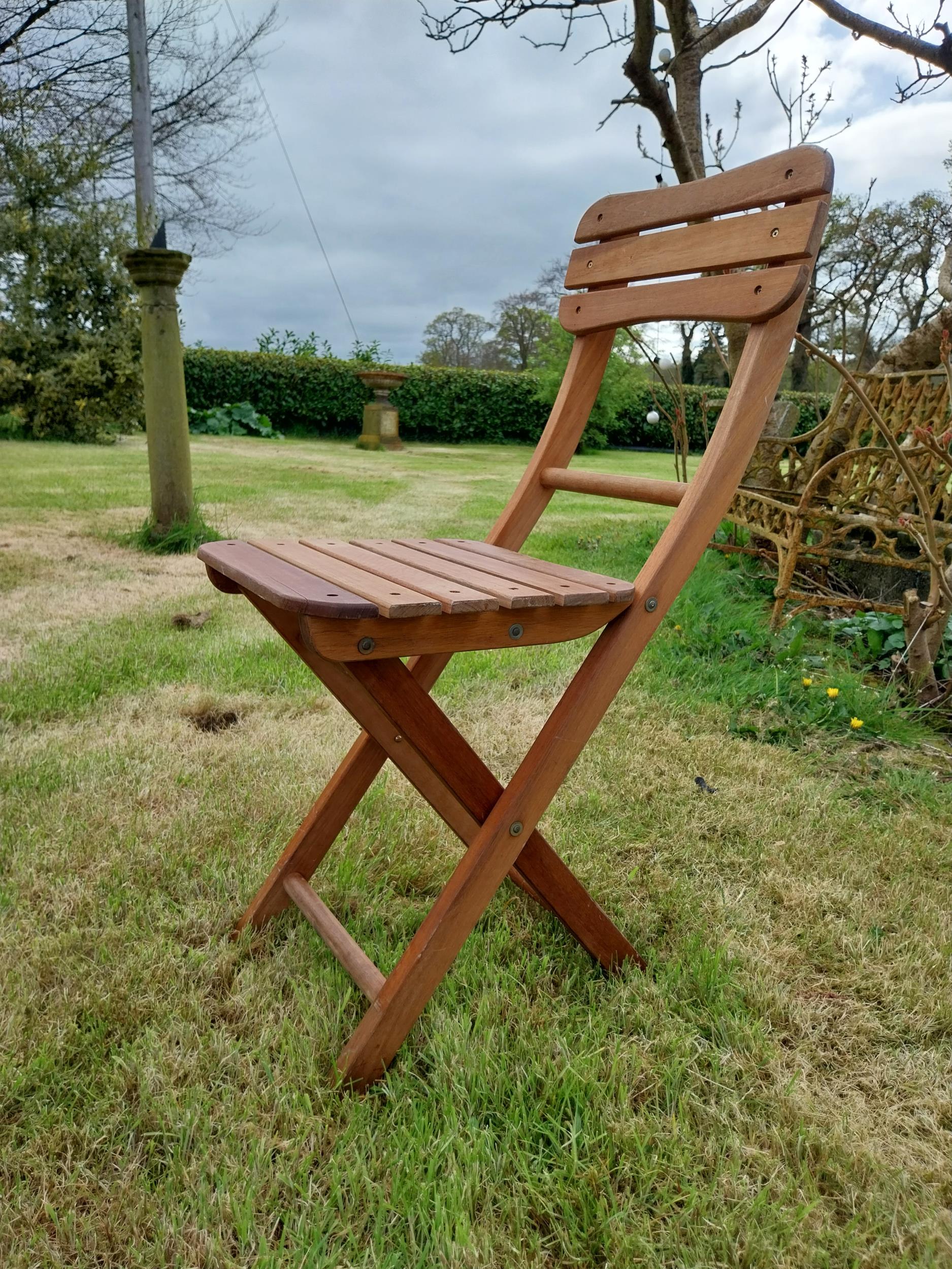 Good quality teak folding garden table with three matching garden chairs {Tbl. 71 cm H x 68 cm W x - Image 8 of 9