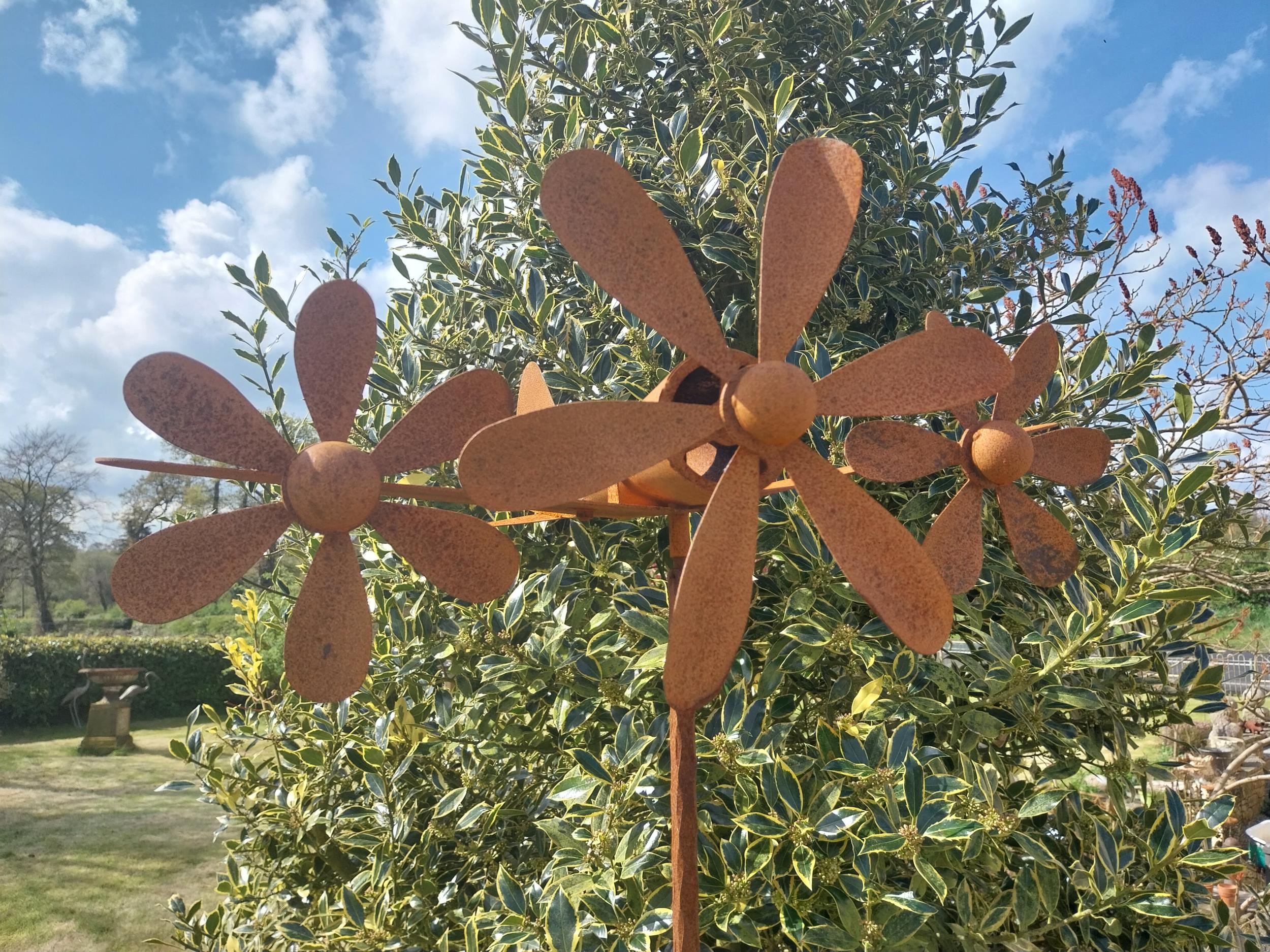 Metal windmill in the form of a plane raised on stand {196 cm H x 63 cm W x 58 cm D}. - Image 2 of 5