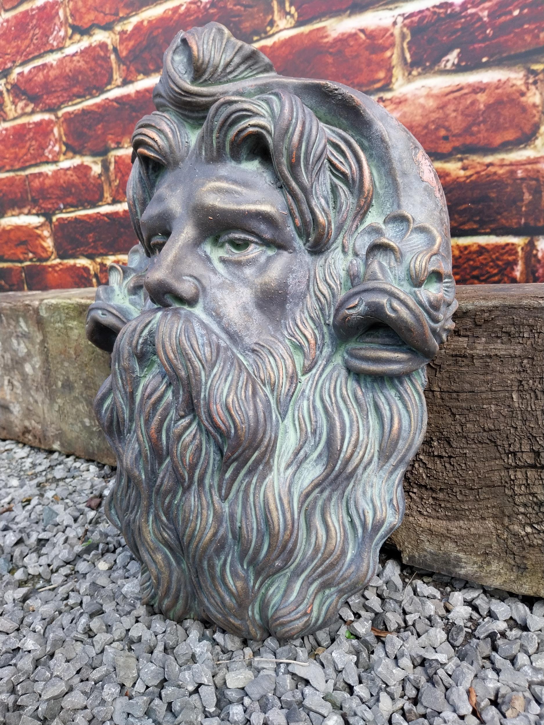 Painted terracotta wall fountain depicting a bearded Man {52 cm H x 38 cm W x 25 cm D}. - Image 2 of 3