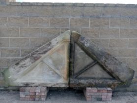 Pair of large stone triangular heads {H 116cm x W 270cm x D 17cm }. (NOT AVAILABLE TO VIEW IN