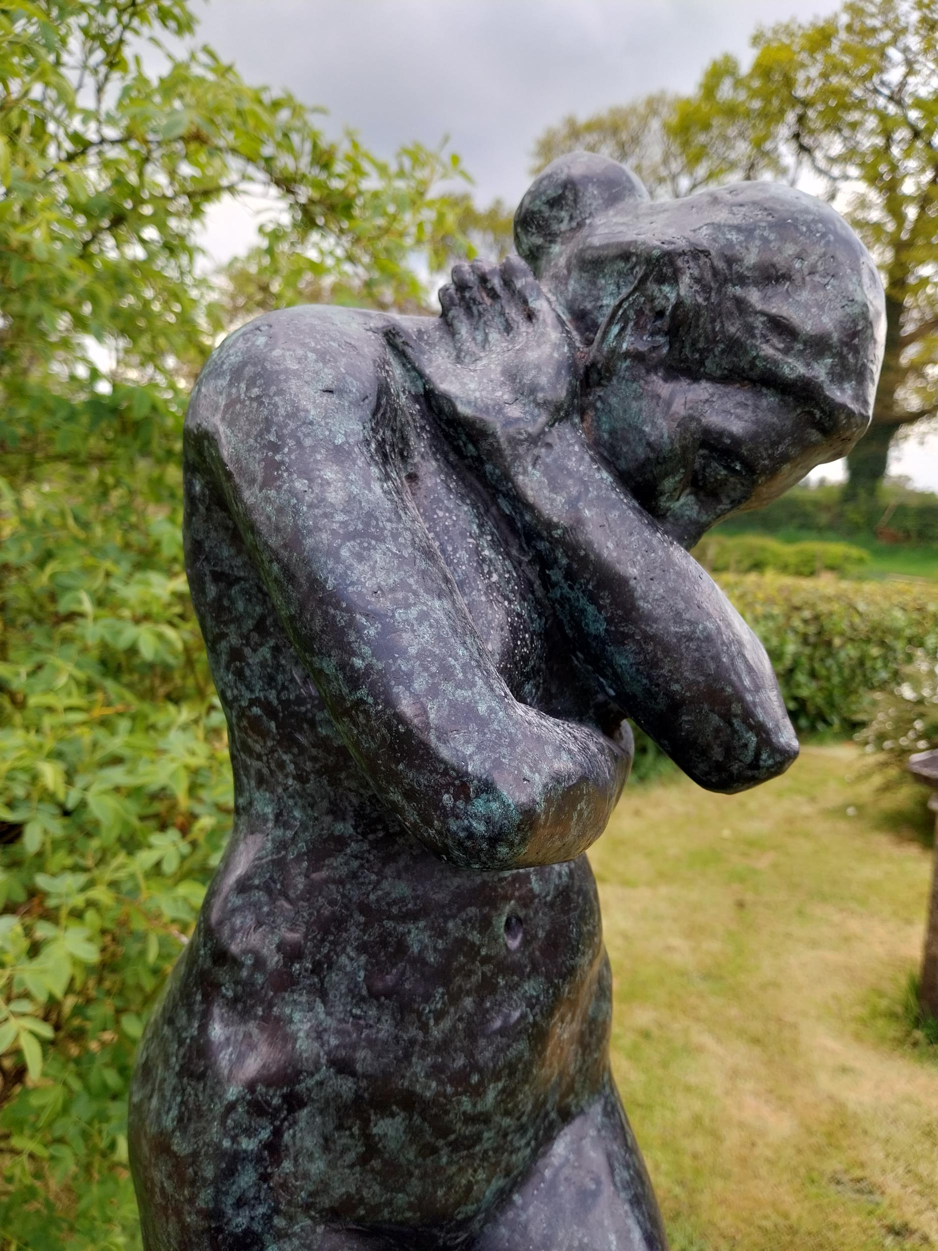 Exceptional quality contemporary bronze sculpture 'The Lonely Embrace' raised on slate plinth { - Image 8 of 10