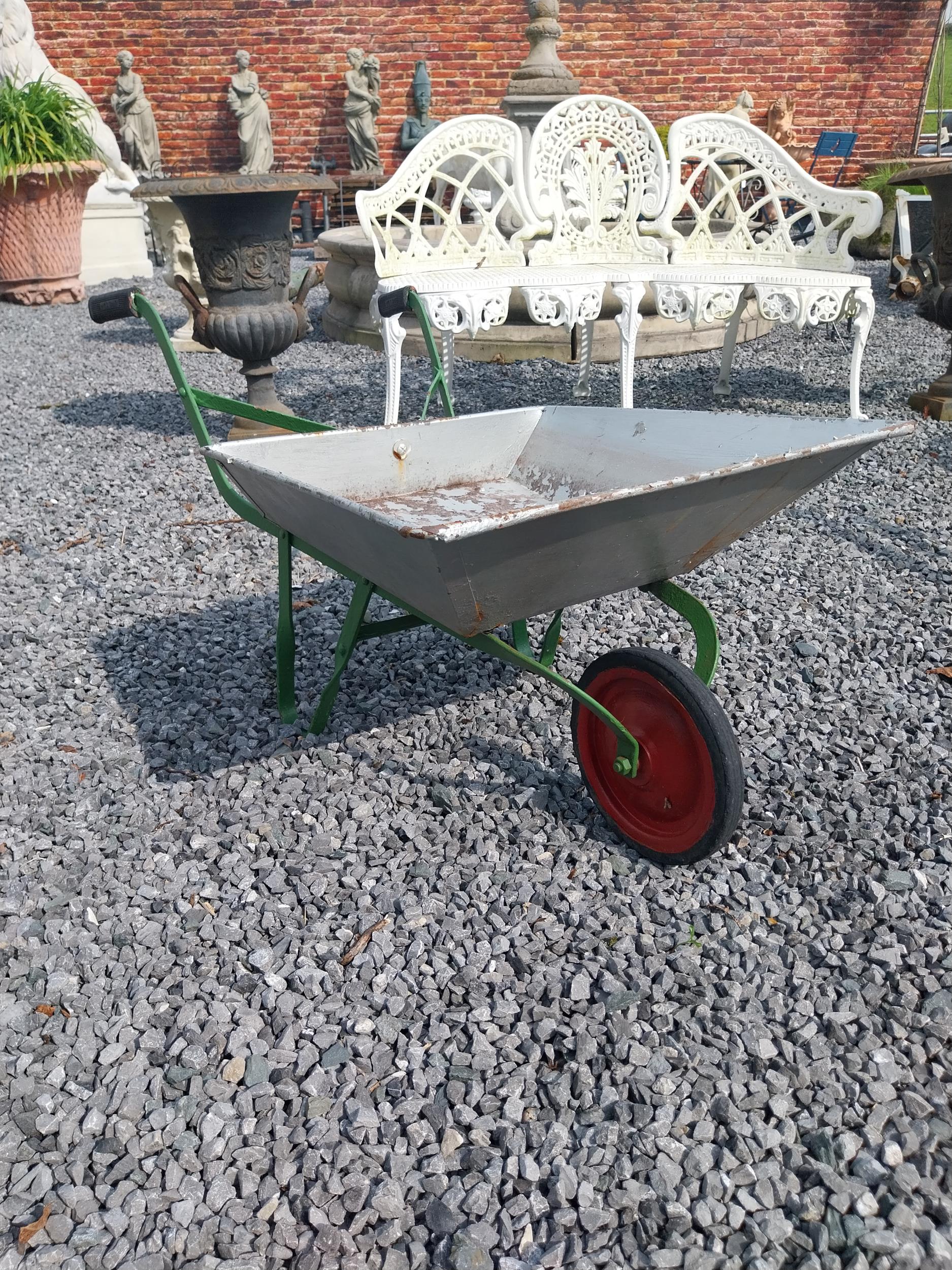 Galvanised metal child's wheel barrow {39 cm H x 57 cm W x 93 cm D}. (NOT AVAILABLE TO VIEW IN - Image 3 of 5