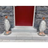 Pair of stone painted statues of Penguins {H 66cm x W 27cm x D 30cm }. (NOT AVAILABLE TO VIEW IN