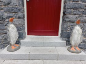 Pair of stone painted statues of Penguins {H 66cm x W 27cm x D 30cm }. (NOT AVAILABLE TO VIEW IN