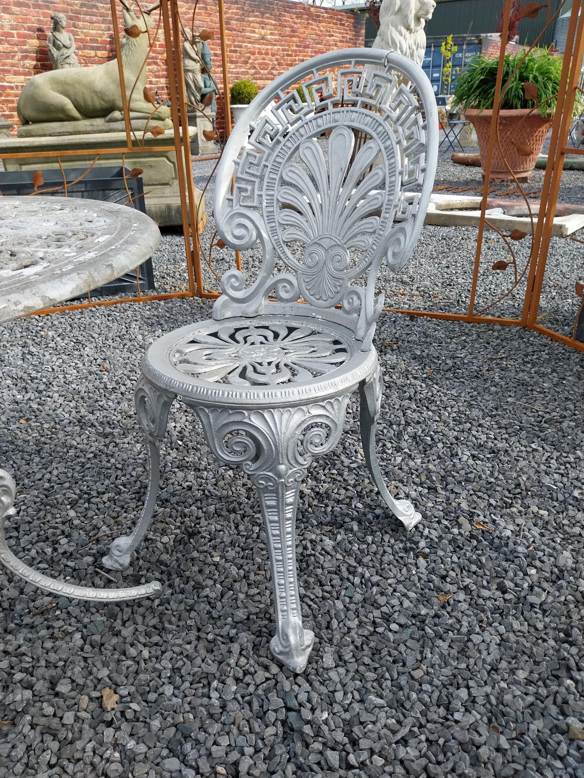 1950s cast aluminium garden table with two matching chairs {Tbl. 62 cm H x 68 cm Dia. and Chairs - Image 4 of 4