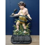 19th C. cast iron hand painted hall stand of young Hercules {H 83cm x W 47cm x D 24cm}. (NOT