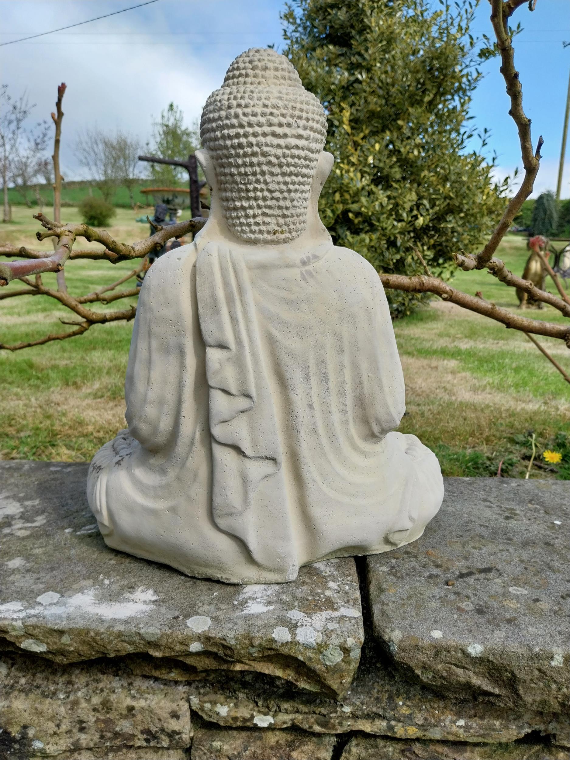 Good quality moulded sandstone Buddha statue {50 cm H x 43 cm W x 25 cm D}. - Image 8 of 8