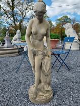 Good quality moulded stone statue of a Grecian Lady raised on square pedestal {Overall 190 cm H x 47
