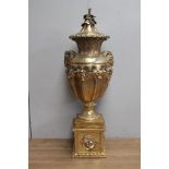 Handmade Ceccarelli gold Italian ceramic urn on base decorated with grapes and rams head {H 210cm