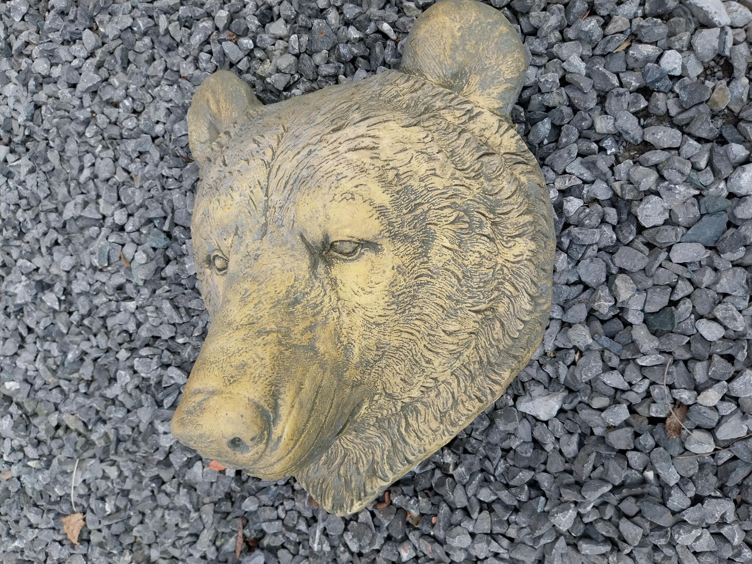 Moulded sandstone wall mounted Bear head plaque {33 cm H x 28 cm W x 26 cm D}. - Bild 4 aus 5