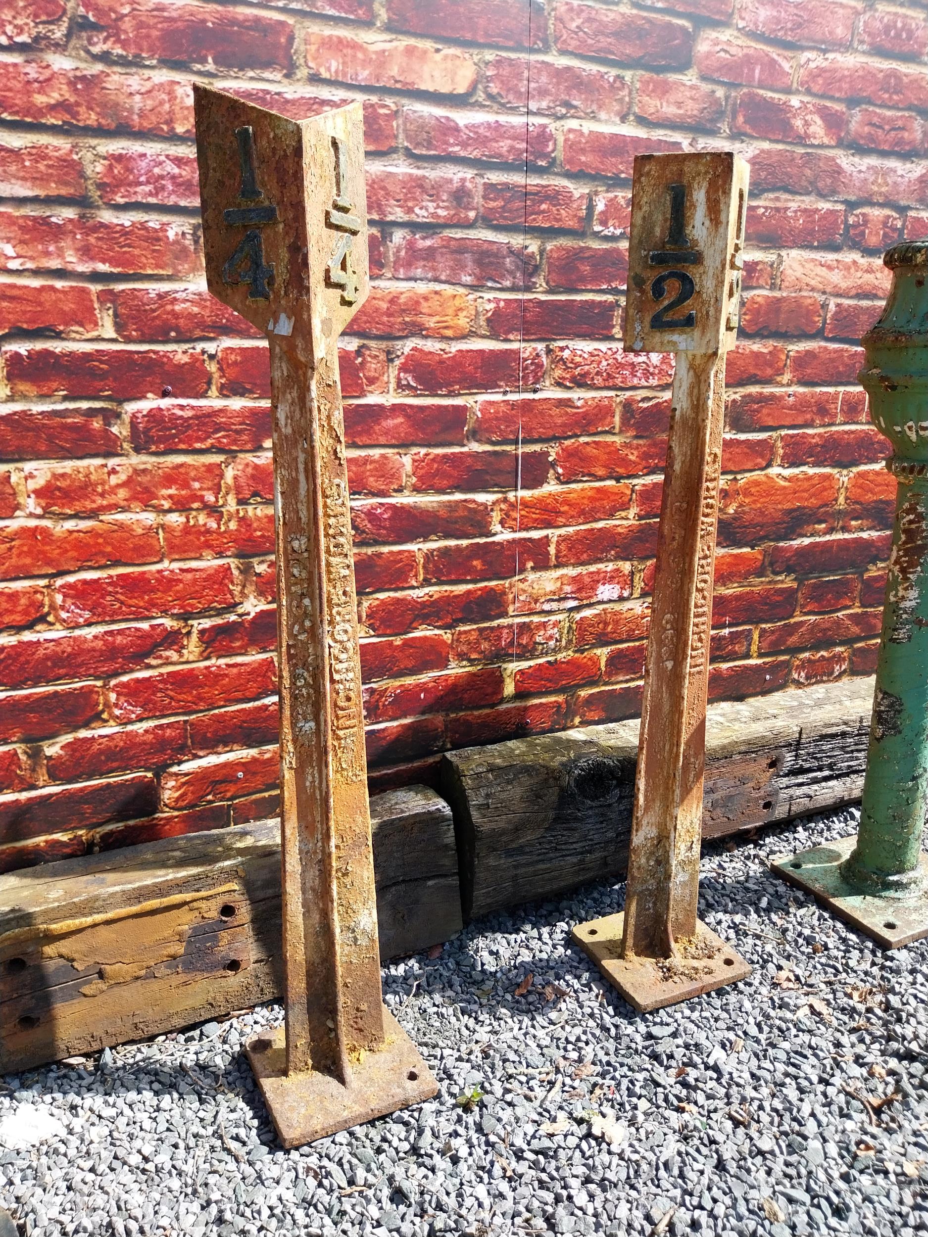 Pair of cast iron 1/2 and 1/4 mile markers {133 cm H x 24 cm W x 24 cm D}. - Image 3 of 7