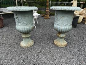 Pair of cast iron urns in the Victorian style {117cm H x 81cm Dia.}