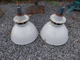 Pair of enamel lights {50 cm H x 41 cm Dia.}.