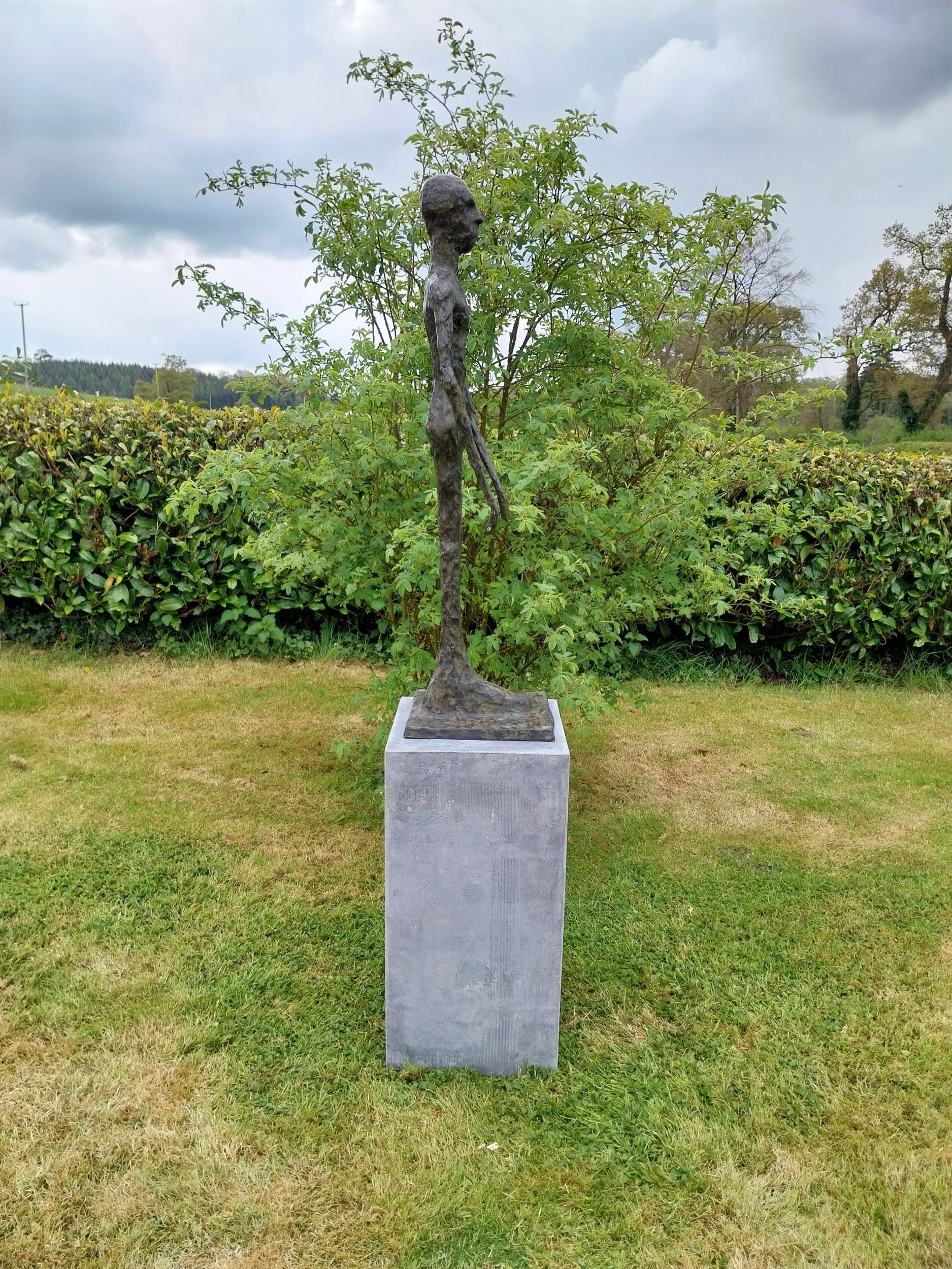 Exceptional quality contemporary bronze sculpture of a Man raised on slate plinth {Overall - Image 7 of 9