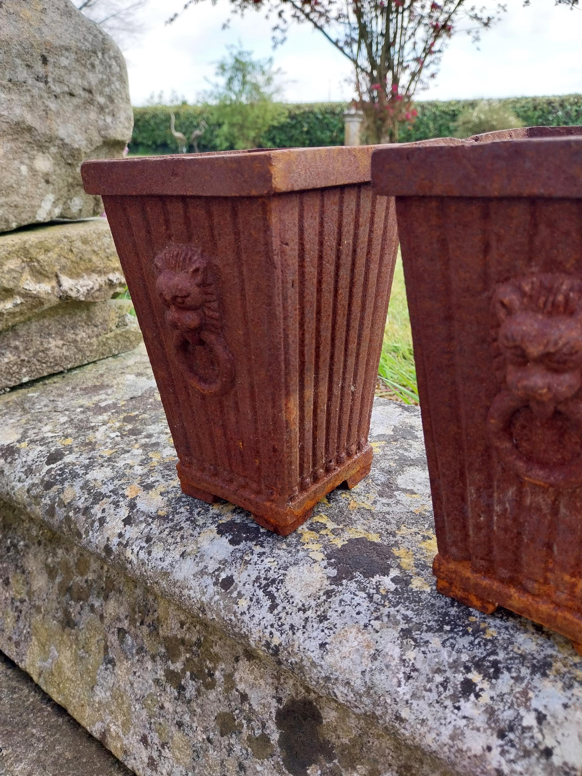 Set of four small cast iron garden planters {20 cm H x 13 cm W x 13 cm D}. - Image 4 of 4