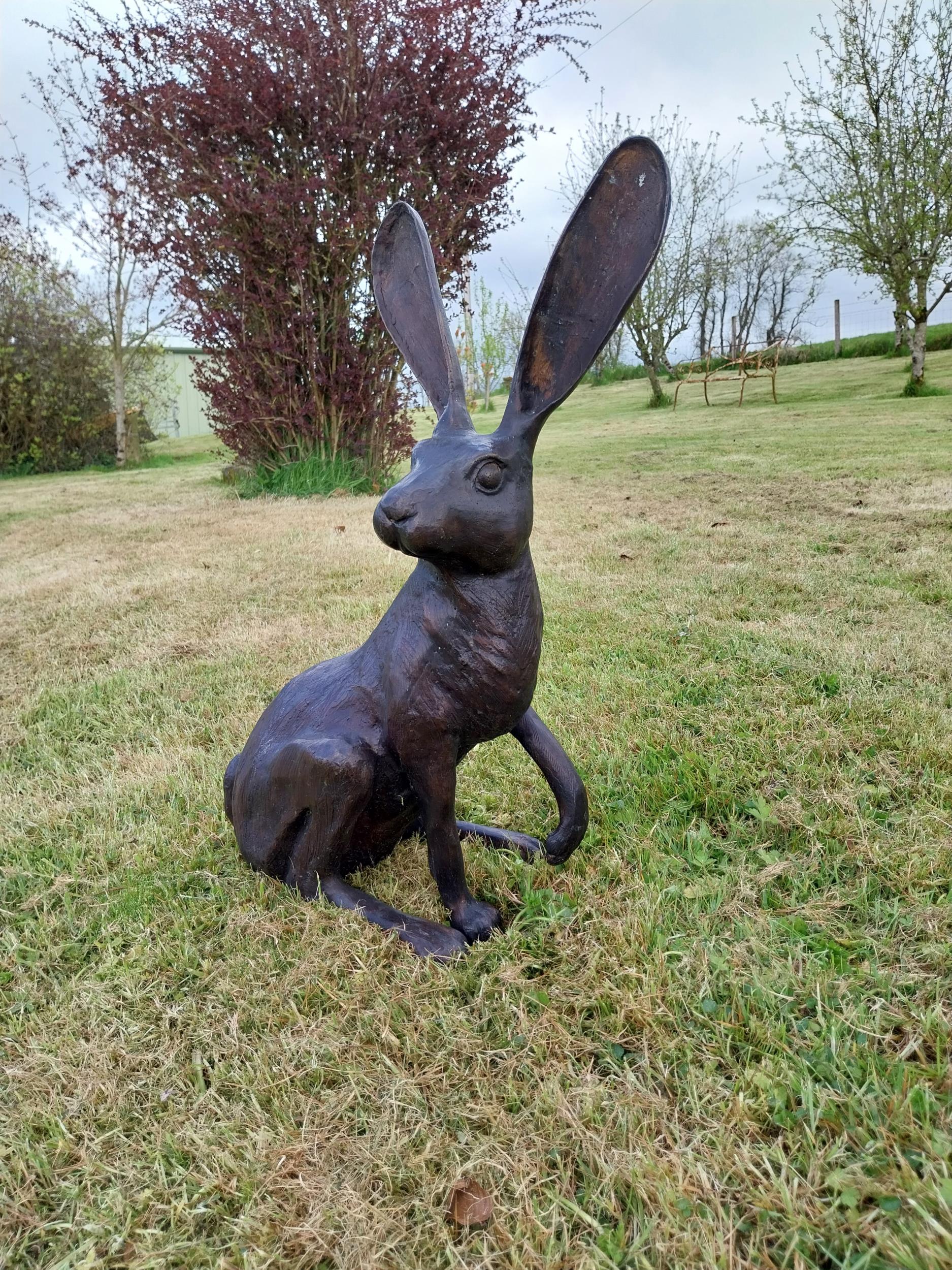 Exceptional quality bronze statue of a seated Hare with ears up {61 cm H x 35 cm W x 20 cm D}. - Bild 6 aus 6