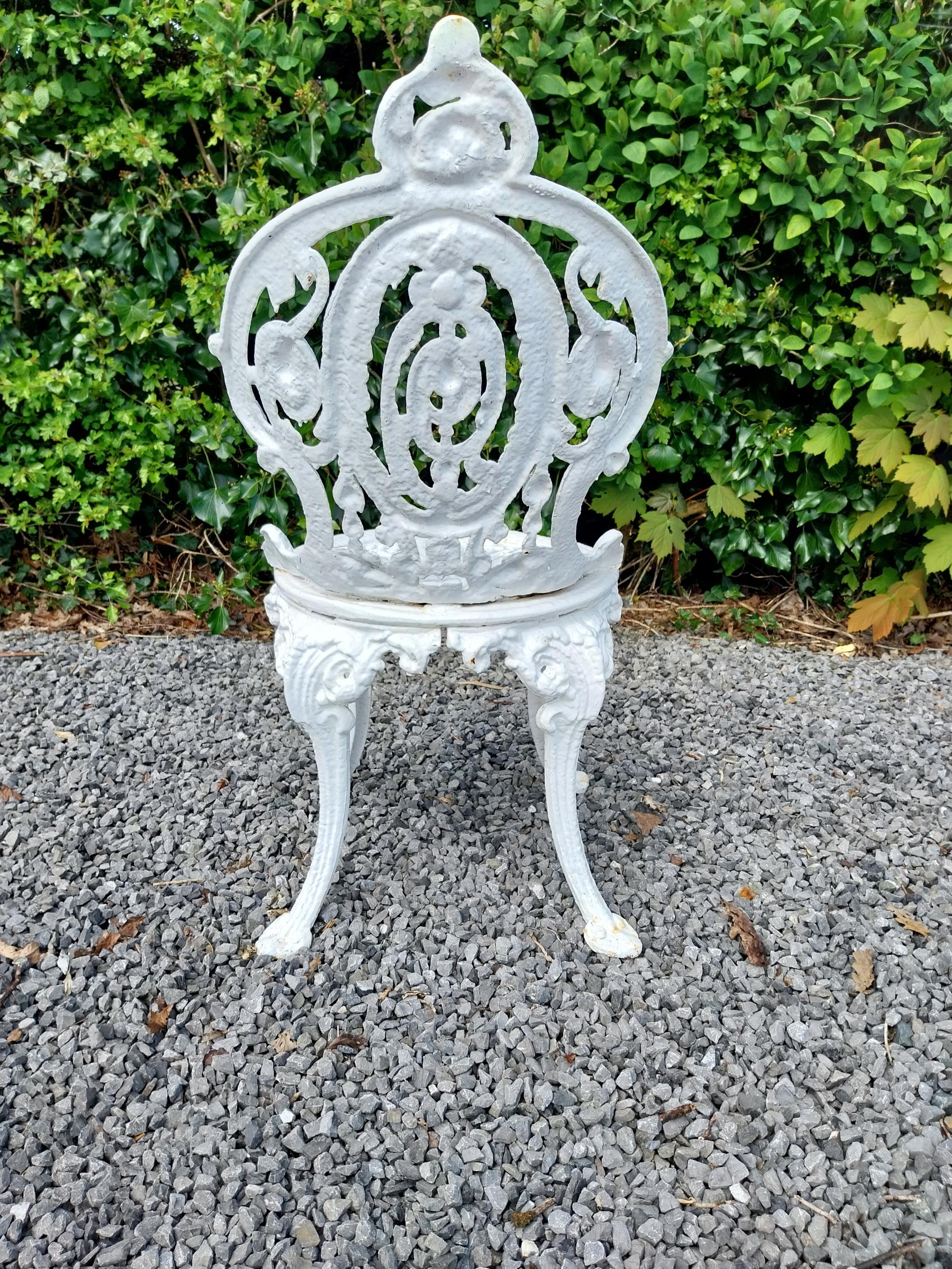 19th C. cast iron garden table with two matching chairs {Tbl. 68 cm H x 59 cm Dia. and Chairs 83 - Image 11 of 11