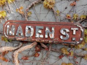 Cast iron Street sign Maden St {H 18cm x W 70CM }. (NOT AVAILABLE TO VIEW IN PERSON)