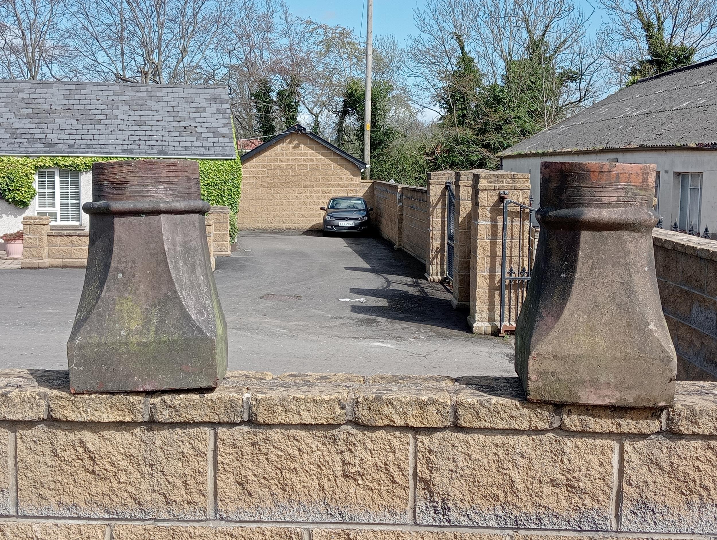 Pair of salt glazed chimney pots {H 52cm x 34 x 34 }. (NOT AVAILABLE TO VIEW IN PERSON)