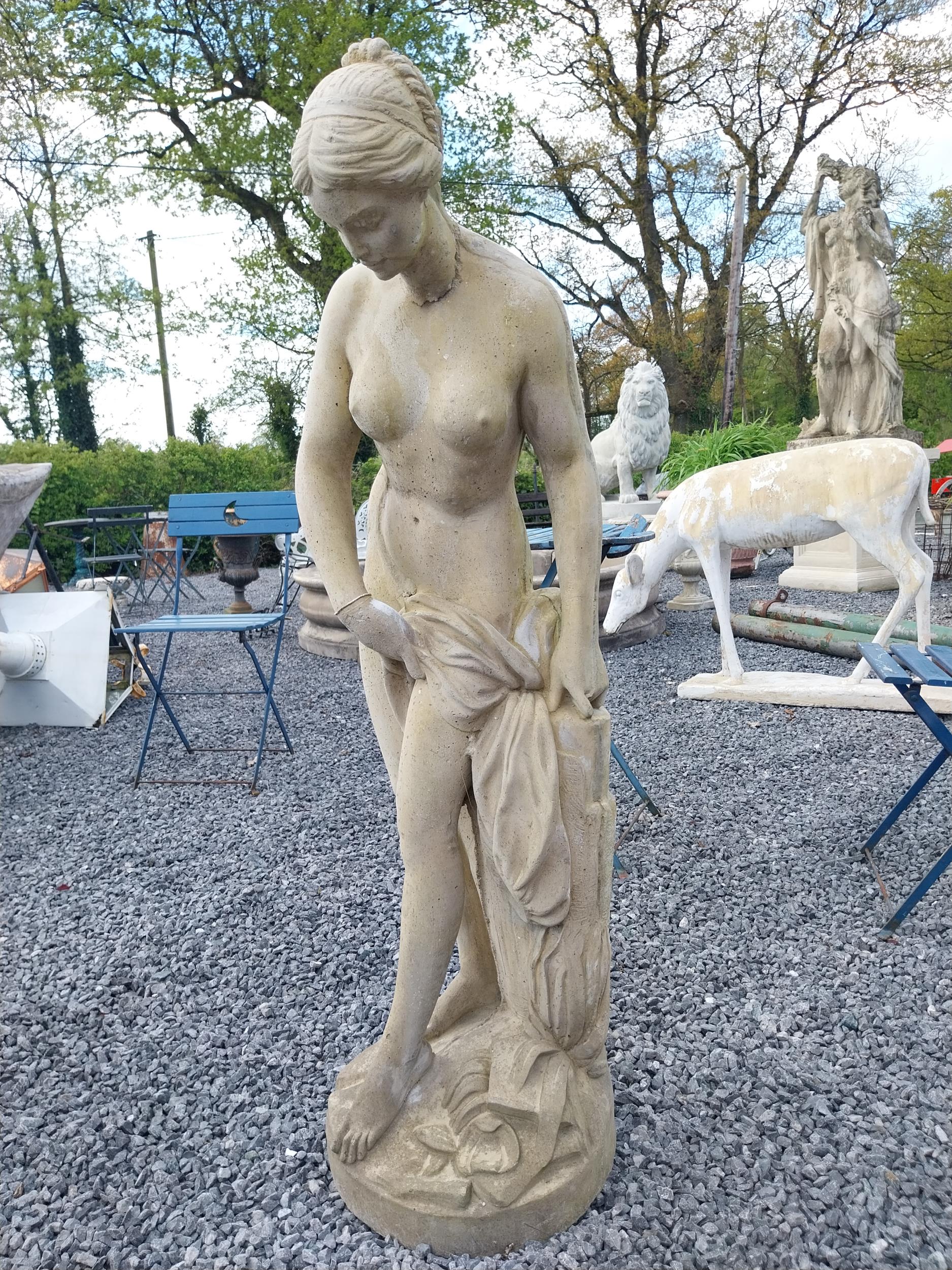 Good quality moulded stone statue of a Grecian Lady raised on square pedestal {Overall 190 cm H x 47 - Image 3 of 6