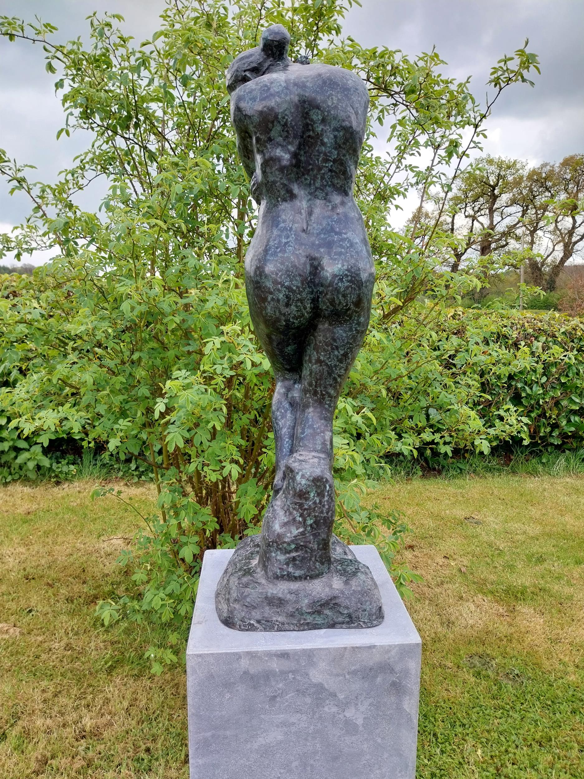 Exceptional quality contemporary bronze sculpture 'The Lonely Embrace' raised on slate plinth { - Image 10 of 10