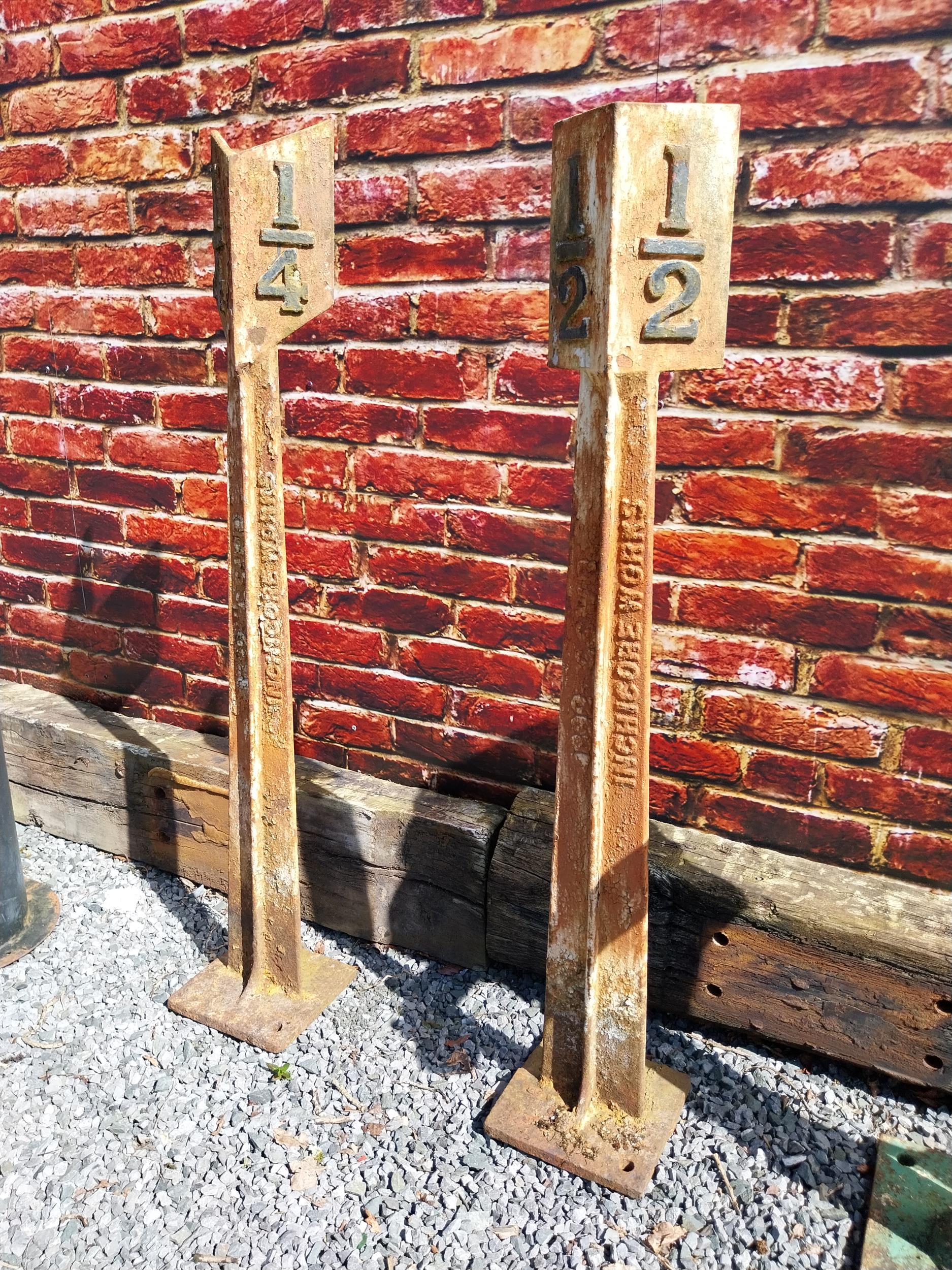 Pair of cast iron 1/2 and 1/4 mile markers {133 cm H x 24 cm W x 24 cm D}. - Image 2 of 7