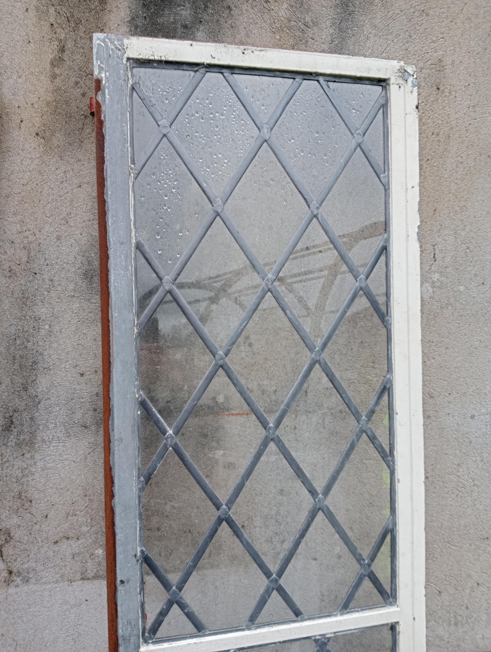 Pair of tall cast iron leaded windows {Each H 202cm x W 48cm }. - Image 4 of 5