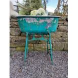 Early 20th C. cast iron and enamel sink on stand {91 cm H x 80 cm W x 13 cm D}.