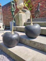 Pair of good quality bronze sculptures of Cherries {73 cm H x 30 cm Dia.}.