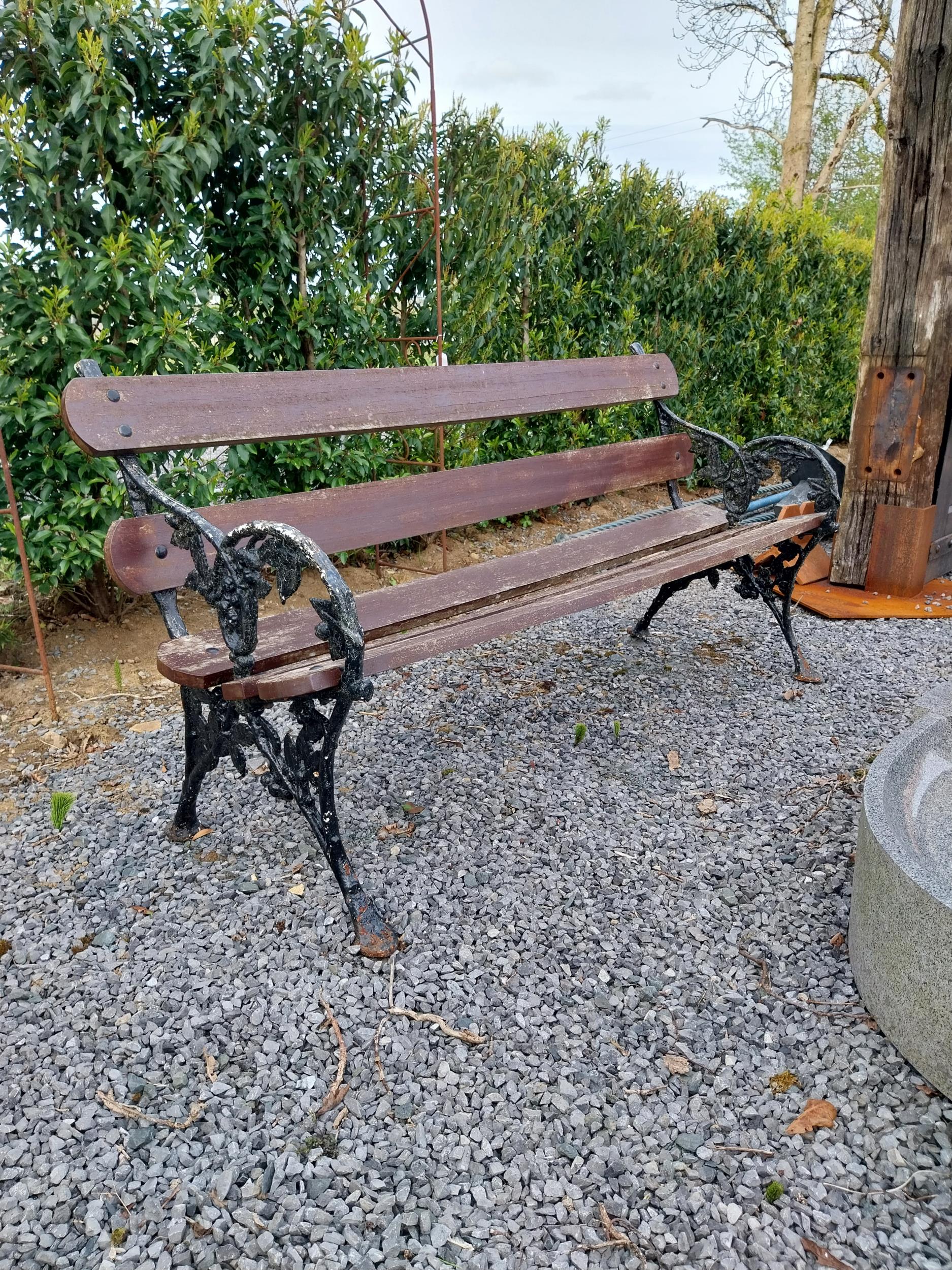 19th C. cast iron garden bench with wooden slats {80 cm H x 167 cm W x 62 cm D}.