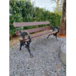 19th C. cast iron garden bench with wooden slats {80 cm H x 167 cm W x 62 cm D}.