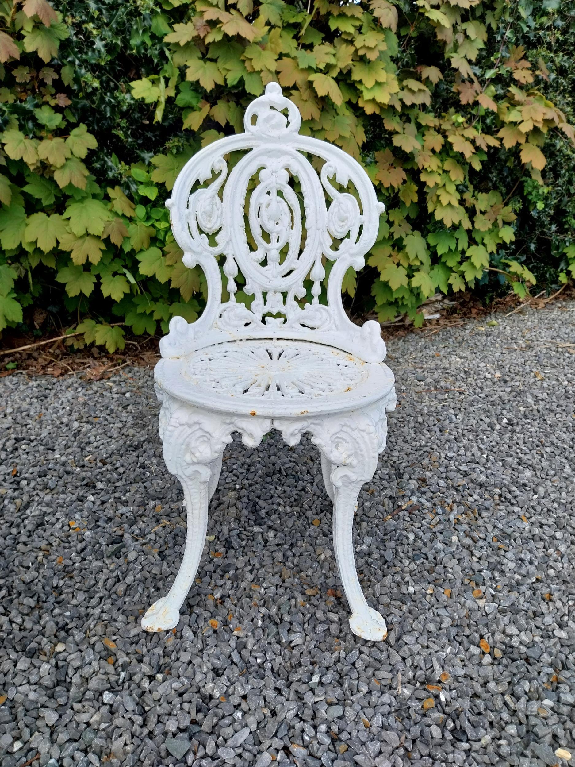 19th C. cast iron garden table with two matching chairs {Tbl. 68 cm H x 59 cm Dia. and Chairs 83 - Image 7 of 11