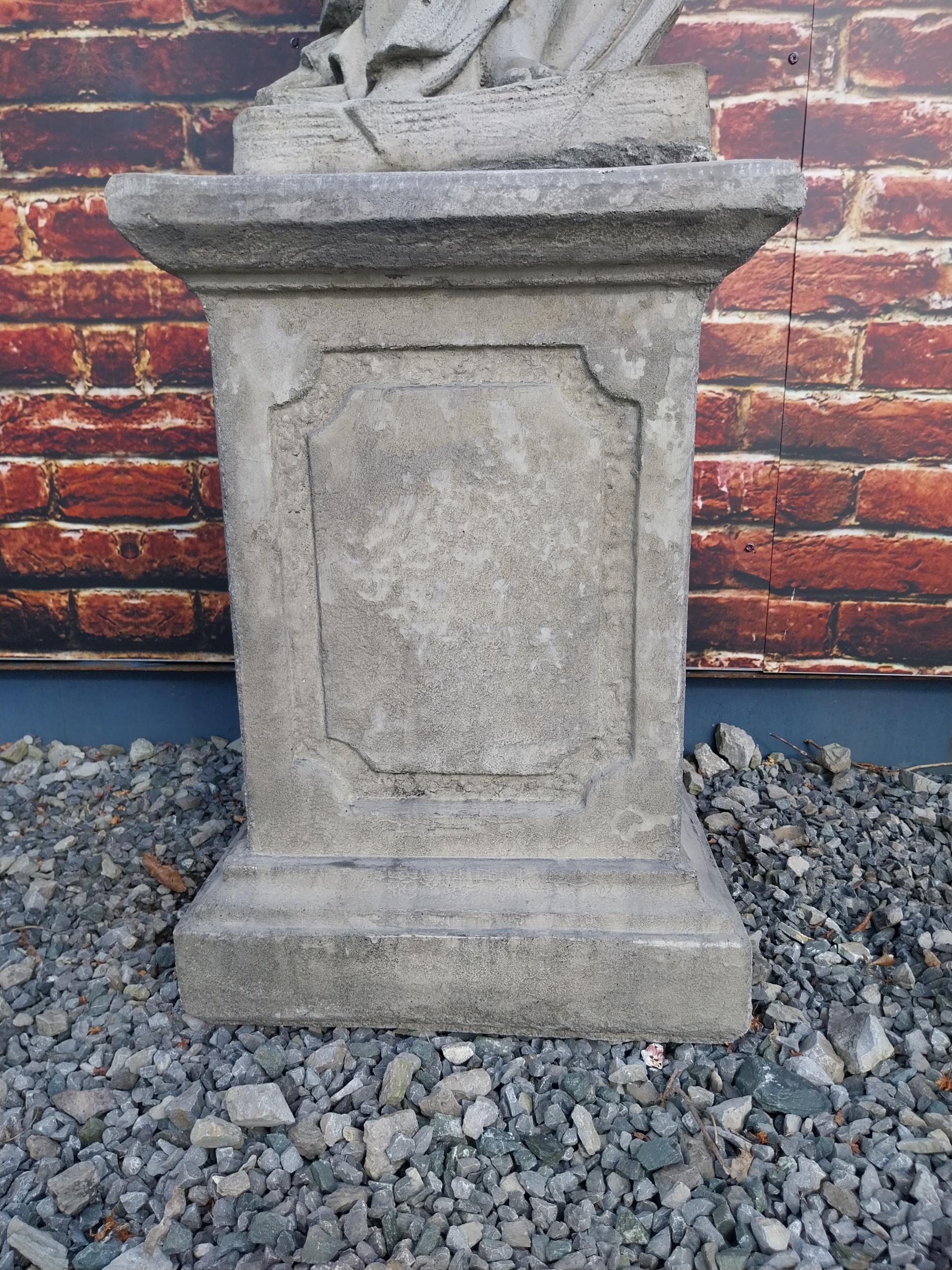 Good quality moulded sandstone Four Seasons statues raised on pedestals {189 cm H x 47 cm W x 47 - Image 13 of 26