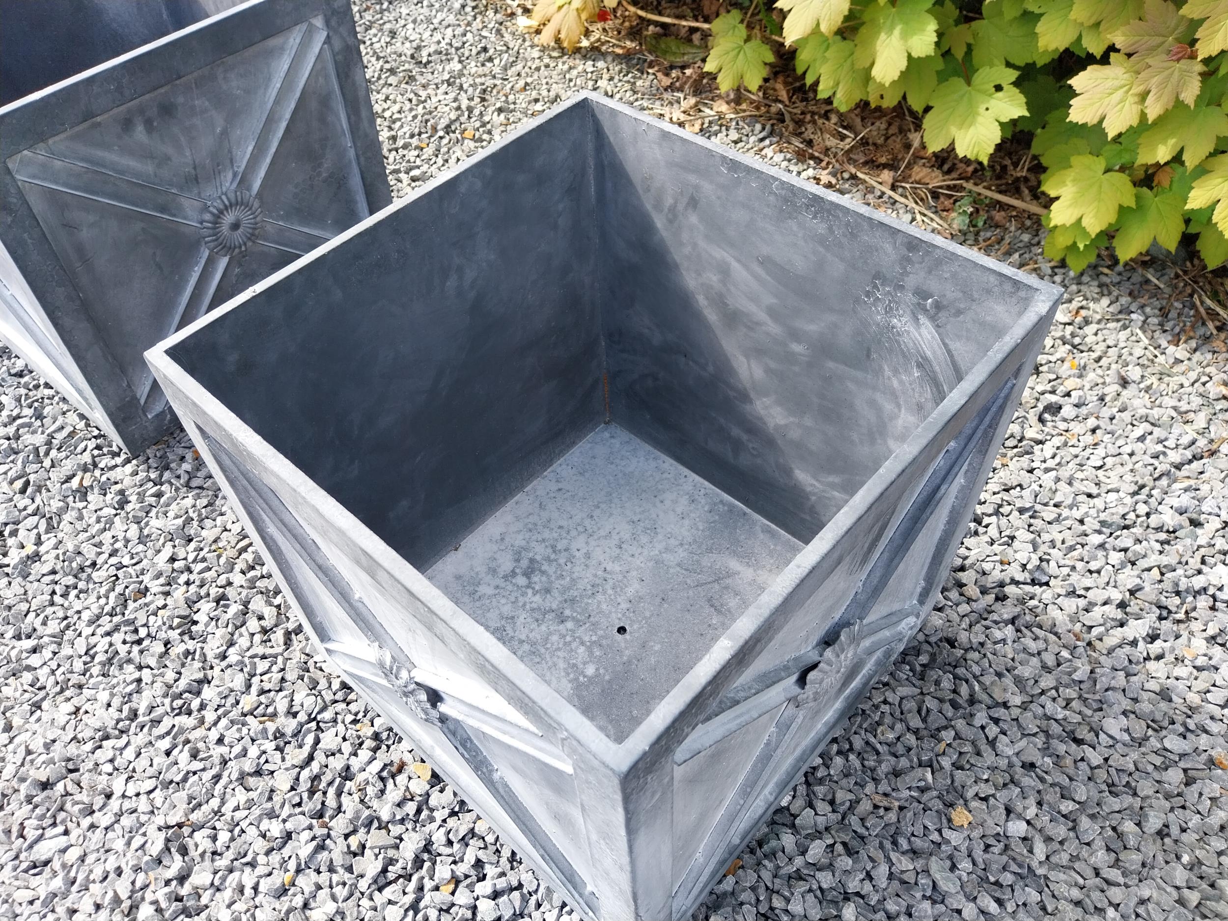 Pair of good quality metal square planters with lead effect in the Georgian style {45 cm H x 46 cm W - Image 5 of 5