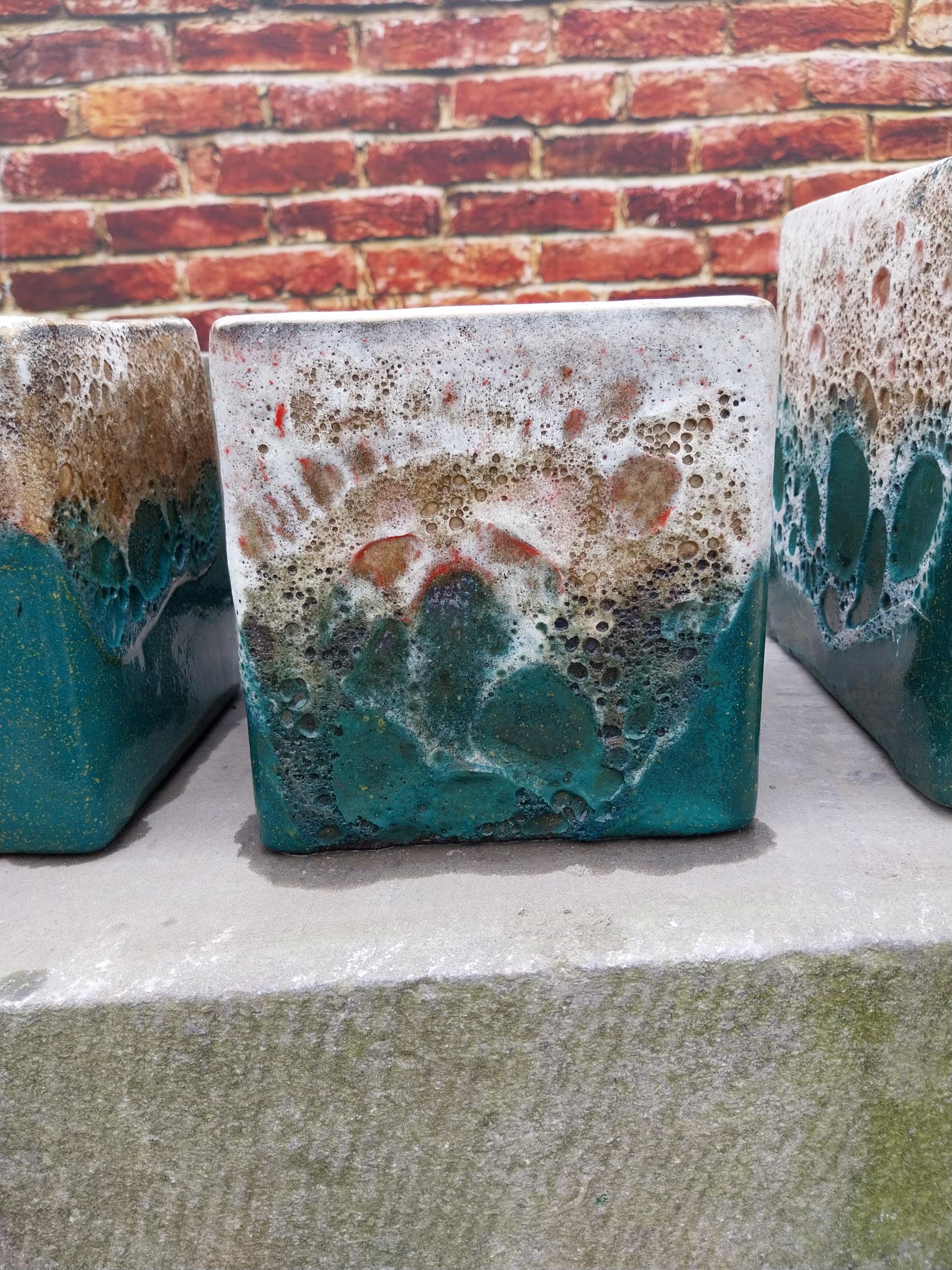 Set of four Atlantis glazed terracotta plant pots {20 cm H x 22 cm W x 22 cm D and 16 cm H x 15 cm W - Image 11 of 11
