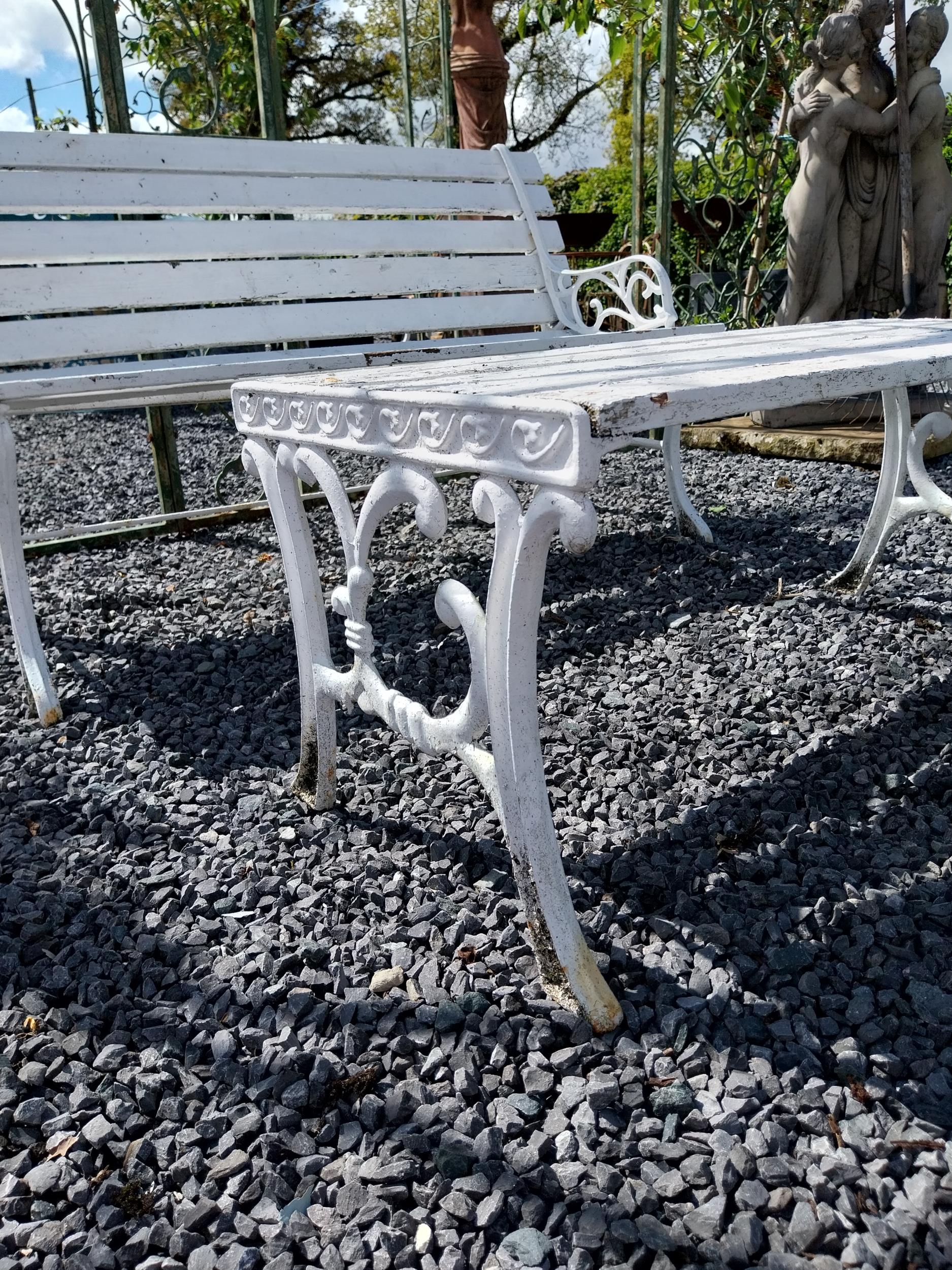 Cast iron garden bench with wooden slats and matching coffee table {Bench 67 cm H x 155 cm W x 55 cm - Image 10 of 11