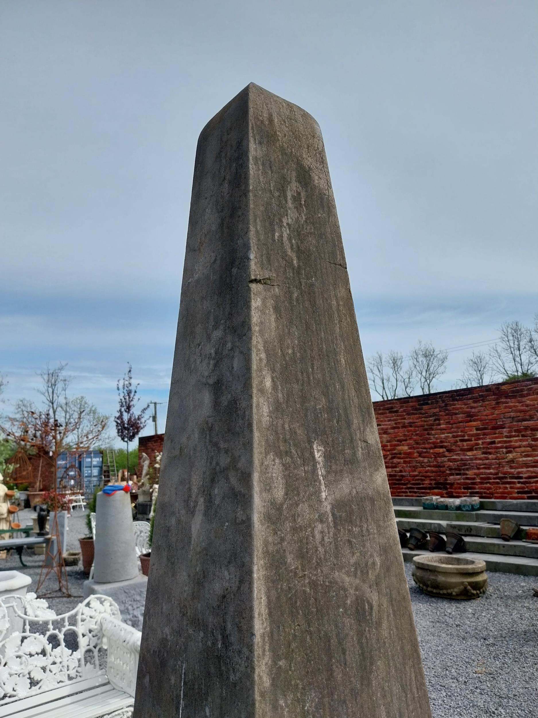 Good quality hand carved limestone obelisk raised on pedestal {220 cm H x 60 cm x 60 cm D}. - Image 3 of 3