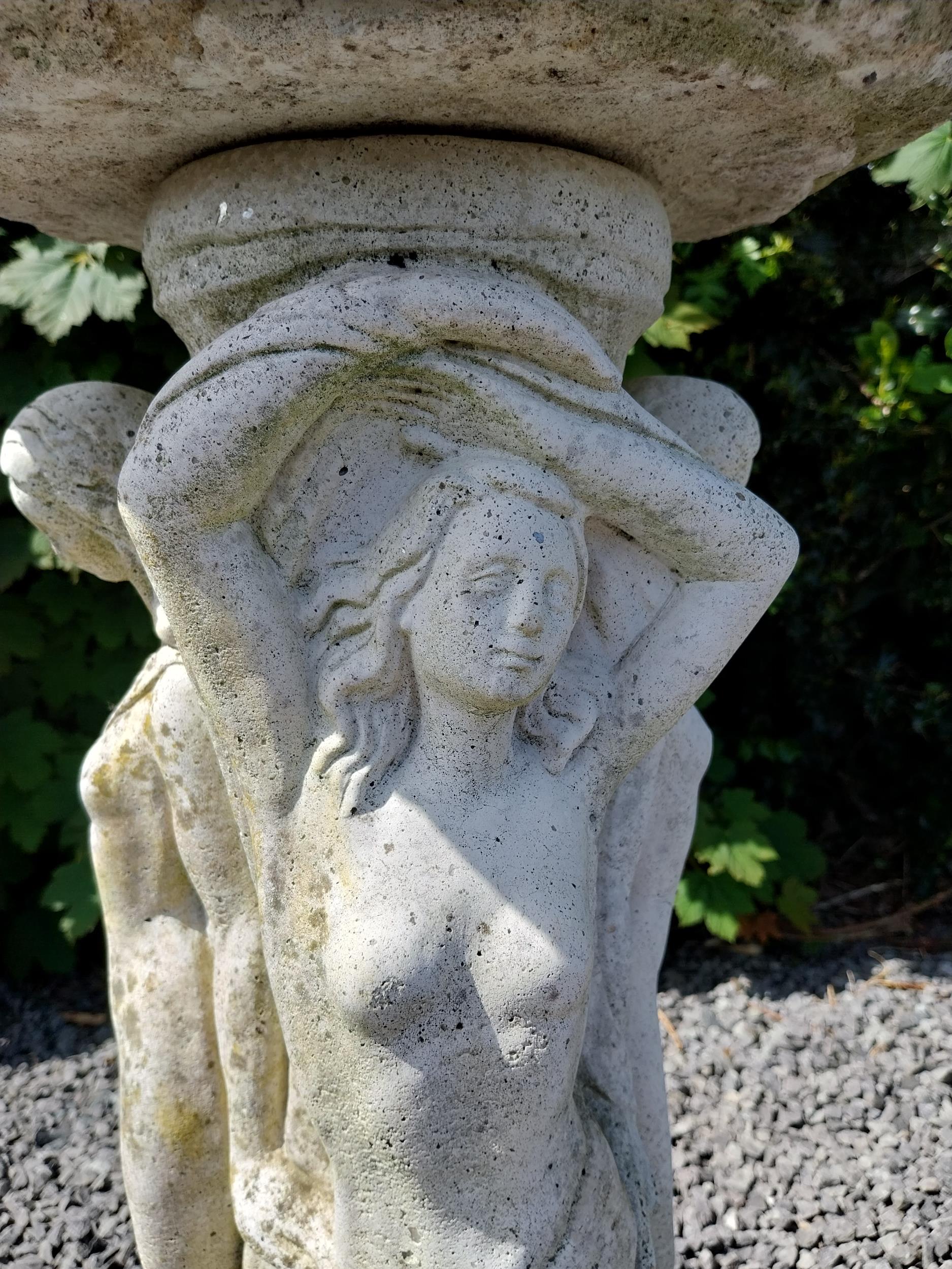 1950s painted composition bird bath held aloft by three Grecian ladies {84 cm H x 46 cm Dia.}. - Image 7 of 10