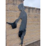 Metal silhouette of lady with watering can {H 209cm x W 80cm }. (NOT AVAILABLE TO VIEW IN PERSON)