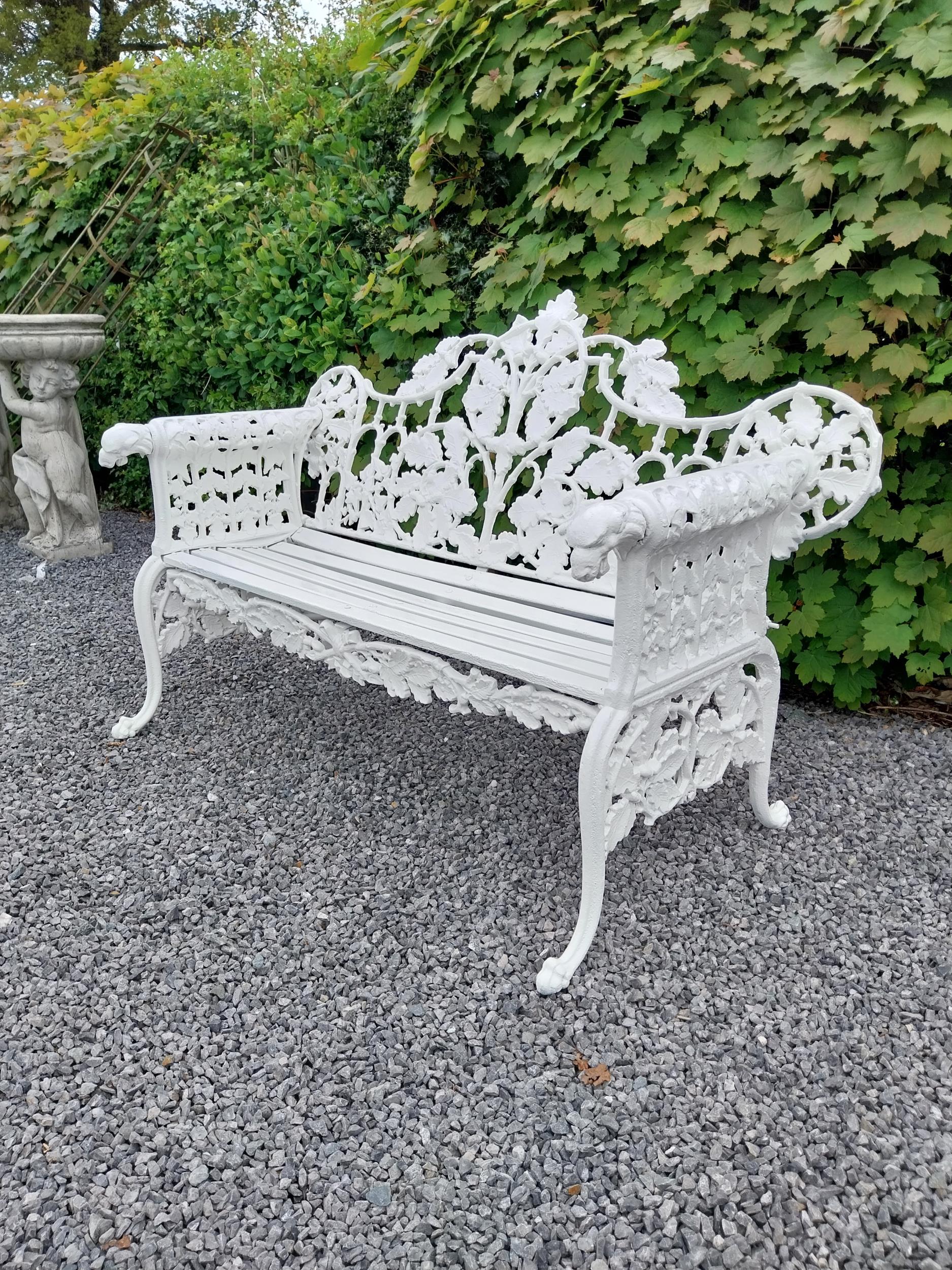 Good quality cast iron garden bench decorated with oak leaf and dogs heads in the Coalbrookdale - Image 8 of 8