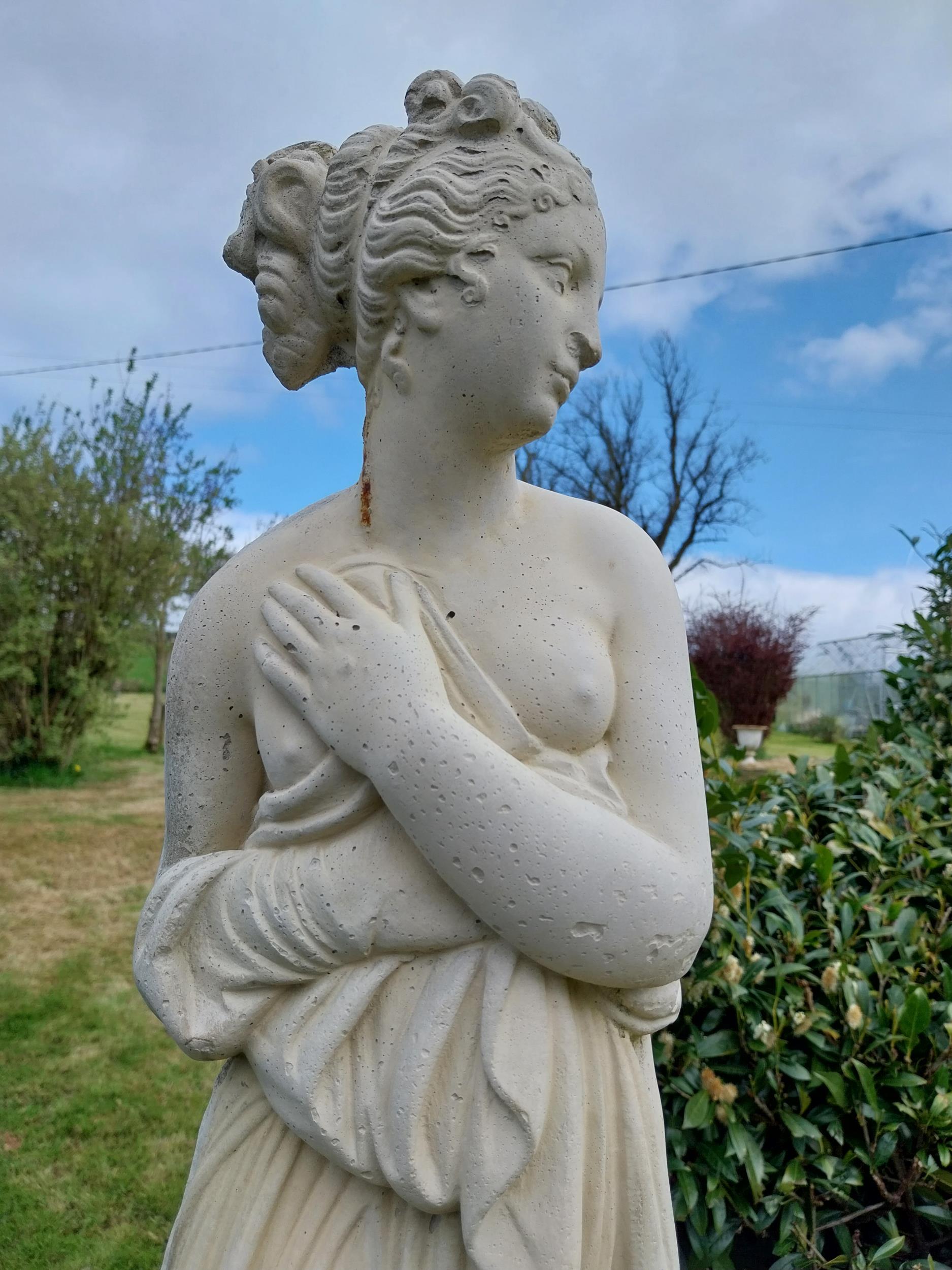 Good quality moulded stone statue of Venus {70 cm H x 20 cm W 22 cm D}. - Bild 3 aus 7