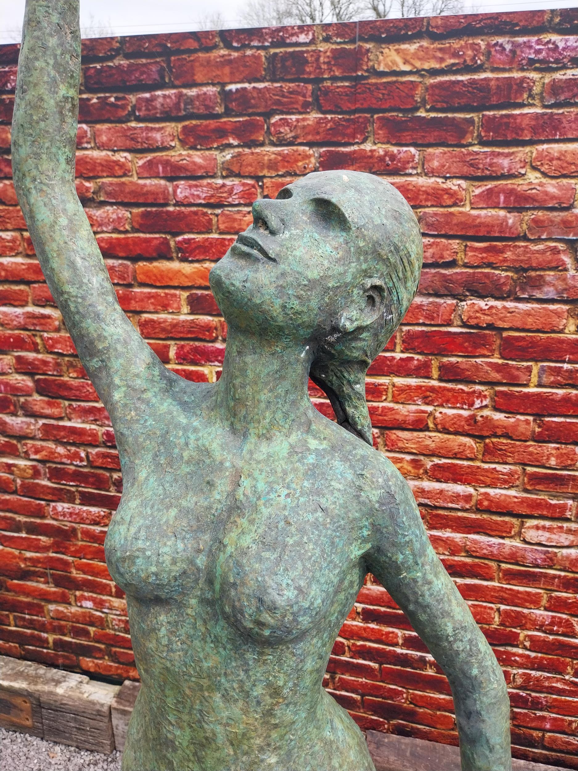 Exceptional quality bronze contemporary sculpture of a Lady with raised arm on slate plinth {Overall - Image 4 of 10