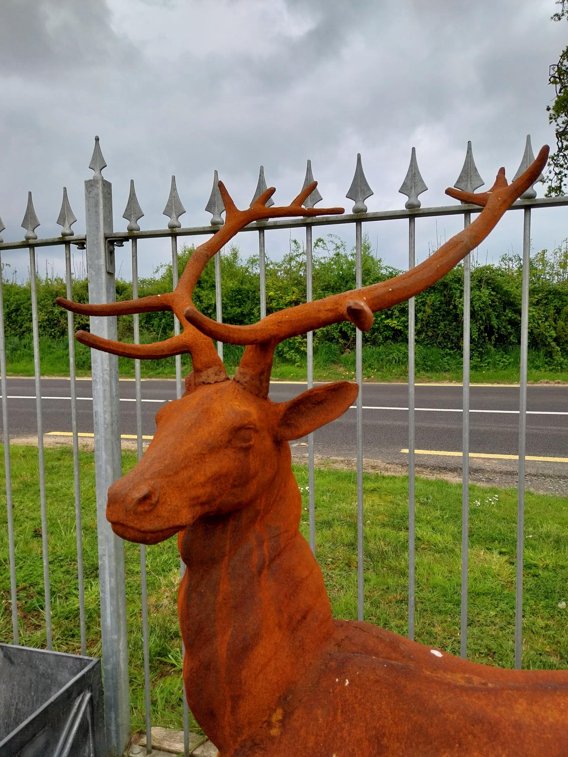 Good quality French cast iron statue of a Stag mounted on platform base {145 cm H x 110 cm W X 66 cm - Image 2 of 5