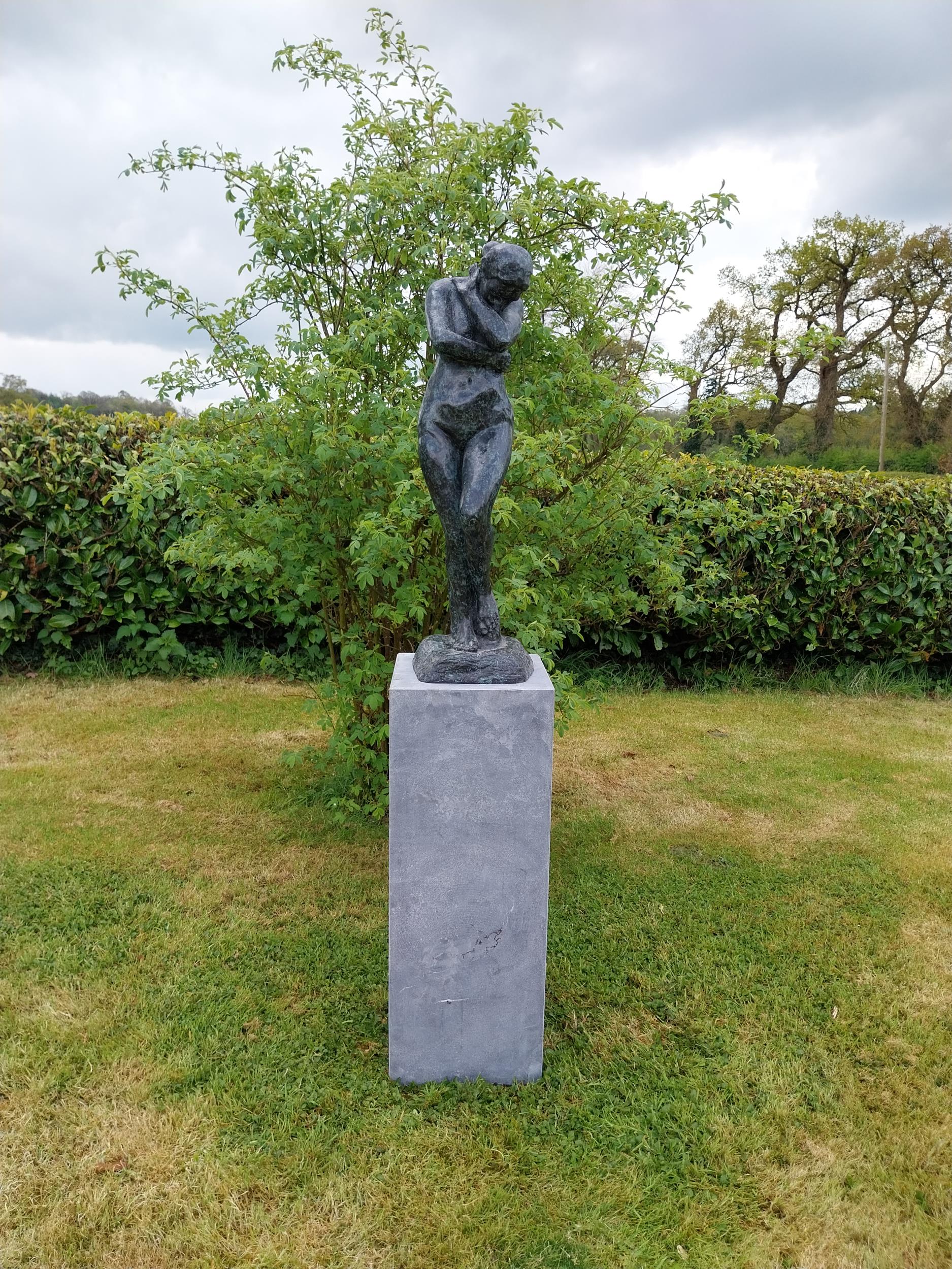 Exceptional quality contemporary bronze sculpture 'The Lonely Embrace' raised on slate plinth { - Image 2 of 10