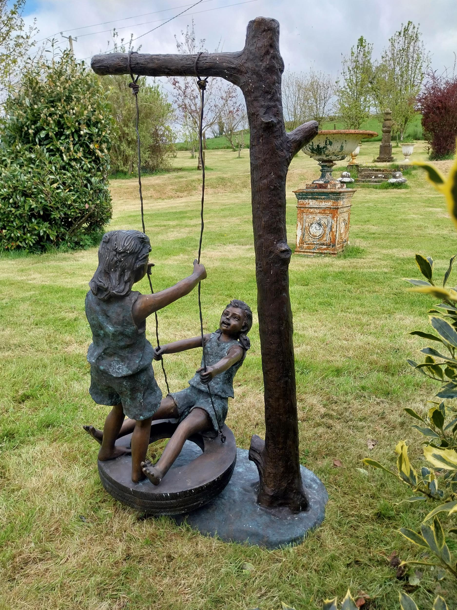 Exceptional quality bronze sculpture of Girls on swing {140 cm H x 65 cm W x 71 cm D}. - Image 6 of 6