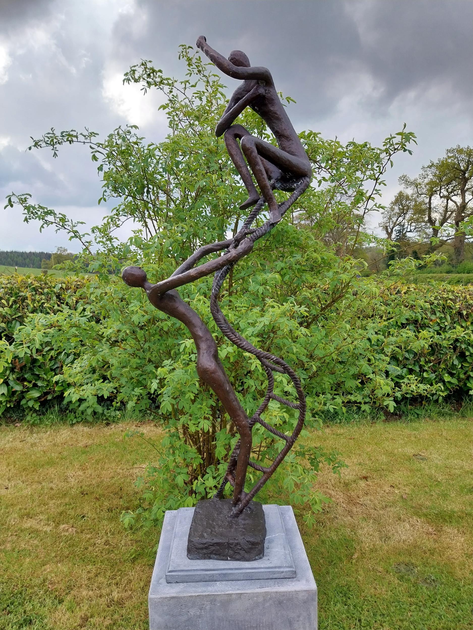 Exceptional quality contemporary bronze sculpture 'The Rope Climbing Acrobats' raised on slate - Image 3 of 7